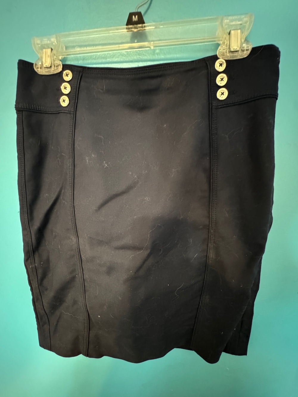 White House Black Market Black Pencil Skirt with Gold-Tone Button Detail